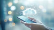 © 沈军 贡 - hand holding smartphone with cloud of digital connections and data
