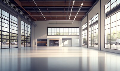 Wall Mural - Spacious Industrial Interior with Large Windows