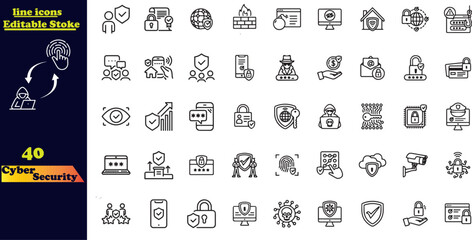 Cyber security icon set. Data protection symbol. Secured network icon collection. 
