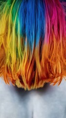 Poster - A close up of a person's hair with rainbow colored highlights, AI