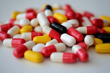 Poster - Assortment of Colorful Pills and Capsules Scattered Reflecting Diversity in Modern Pharmaceutical Options