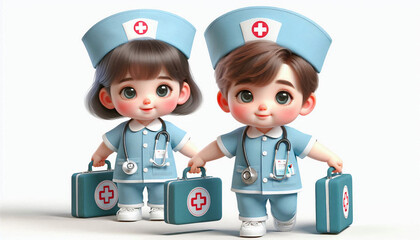 little nurse 3D rendered, cartoon style