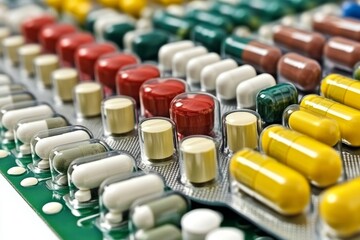 Sticker - Assortment of Pharmaceutical Pills and Capsules Representing Diversity in Medication Options