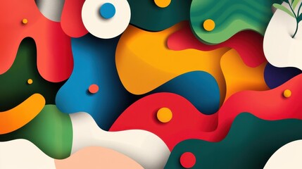 Wall Mural - A vibrant abstract shape background, blending colors and textures in a playful, cartooninspired style for a fresh look.