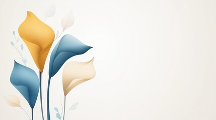 Wall Mural - Explore a vibrant abstract art background featuring golden and blue calla flowers in a modern flat illustration style.