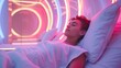 © Thanate - Woman sleeping in futuristic neon light.