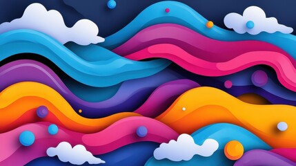 Poster - Colorful waves blend in an abstract background, bringing a vibrant touch to your design with modern textures and playful style.