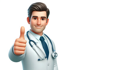 Wall Mural - Male doctor showing thumb up, sign of approval, medical worker 3d character, isolated on white