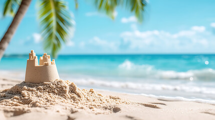Wall Mural - a sandcastle is sitting on the beach next to the ocean