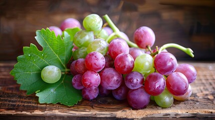 Poster - Fresh Grapes on Rustic Wooden Surface