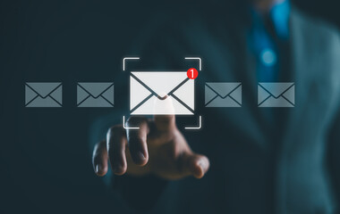 Fototapete - New email notification concept for business e-mail communication and digital marketing. Inbox receiving electronic message alert. business people touch on email in virtual screen. internet technology.