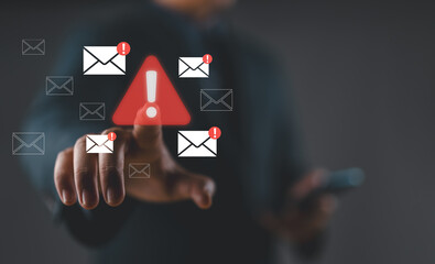 Fototapete - New email notification and internet communication concept, Email inbox alert and spam virus with warning, email security protection alert, email technology icon, junk mail compromised information.