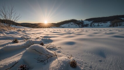 Winter solstice in snowy forest