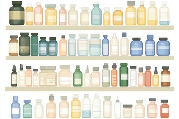 Sticker - Extensive Range of Bottles and Containers Highlighting the Variety of Pharmaceutical Products