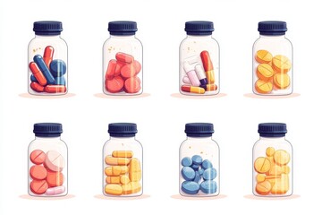 Wall Mural - Artistic Pharmaceutical Collection with a Variety of Bottles and Pills Ideal for Decorative Health Displays