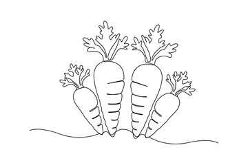 Wall Mural - Hand-drawn carrots continuous outline vector. Carrot one line art drawing.