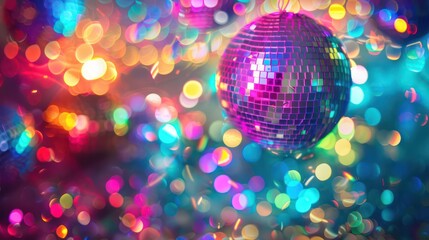 Wall Mural - close up mirror ball or Christmas ball to decorative for Christmas festival with bokeh colorful background