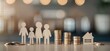 © chartchai - A pile of coins and wooden figures of a family by AI generated image