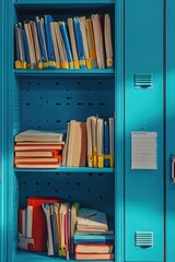 Canvas Print - A well-organized school locker with books and folders stacked neatly,