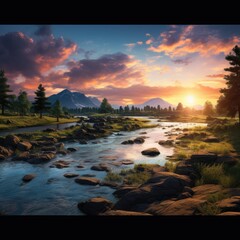 Wall Mural - beautiful nature landscape panoramic photo