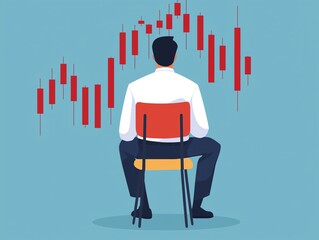 Stock market fluctuations, economist monitoring trends, flat design illustration