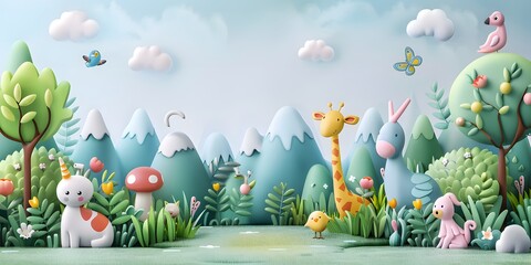 Wall Mural - Art guide, animal illustrations, cartoon style, fun and engaging, bright and cheerful, appealing to children, Editorial Photography