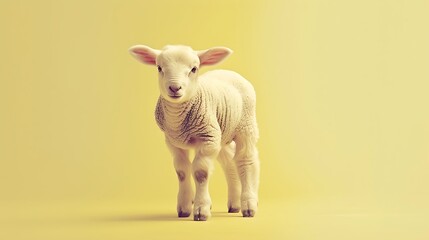 Wall Mural - Playful lamb on a light yellow background 32k, full ultra HD, high resolution