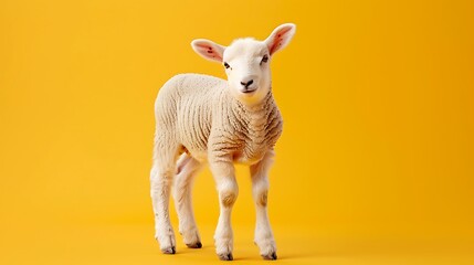 Wall Mural - Playful lamb on a light yellow background 32k, full ultra HD, high resolution