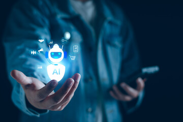 Wall Mural - business iot ai automation concept, business man with virtual ai automation connect internet of thin