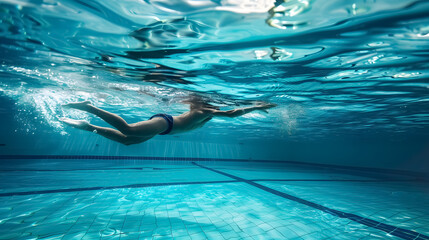 Swimmer at the swimming pool.Underwater photo.