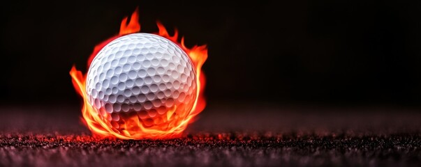 A dynamic image of a golf ball encircled by flames, capturing the intense energy of the sport and a fiery passion for golf.