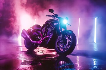 Wall Mural - A Motorcycle in a Purple and Blue Glow