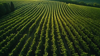 Vineyard in the countryside at sunset. Filtered image processed vintage effect