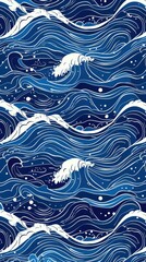 Wall Mural - flowing waves in rich blue tones create a tranquil ocean pattern under bright daylight