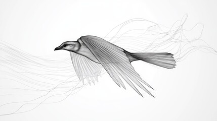Wall Mural - artistic abstract line drawing of a bird in flight, with a calm, abstract background for text placem