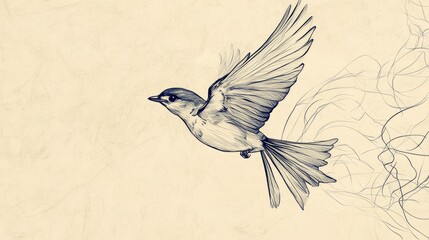 Wall Mural - artistic abstract line drawing of a bird in flight, with a calm, abstract background for text placem