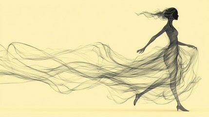 Wall Mural - artistic abstract line drawing of a silhouette in motion, with a blank background for adding text
