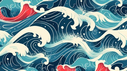 Wall Mural - the artwork features intricate and colorful wave patterns evoking a lively ocean atmosphere