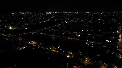 Wall Mural - Aerial View of Residential Homes at Luton City During Night, England United Kingdom. August 13th, 2024