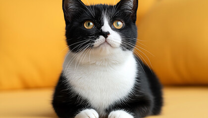 Canvas Print - Cute kitten sitting, staring with soft fluffy fur generated by AI