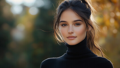 Canvas Print - Beautiful young woman with brown hair smiling confidently generated by AI