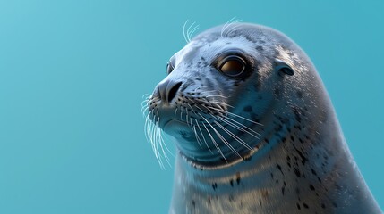 Playful seal on a clear blue background 32k, full ultra HD, high resolution