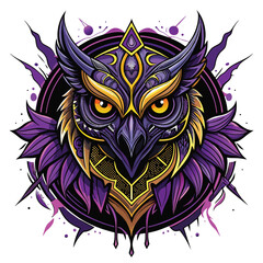 mandala art black owl head gold purple (3).eps