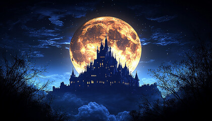 Wall Mural - spooky night, horror moonlight, dark silhouette, evil mystery generated by ai