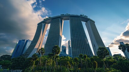 Sticker - Capture the futuristic design of the Marina Bay Sands in Singapore, with its unique three-tower structure and sky park.