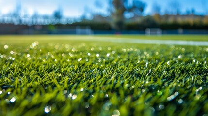 Canvas Print - Close-up of the grass texture on a well-maintained football field.