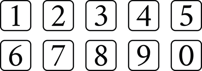 Wall Mural - simple numbers icon on outline rounded rectangle. outline button number vector illustration.