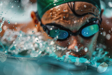 Wall Mural - A close-up shot of an athlete swimming in the pool