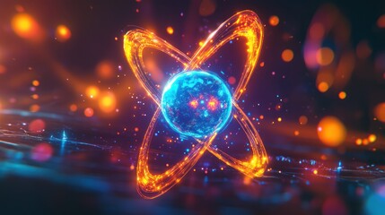 Wall Mural - Abstract Atom with Glowing Energy