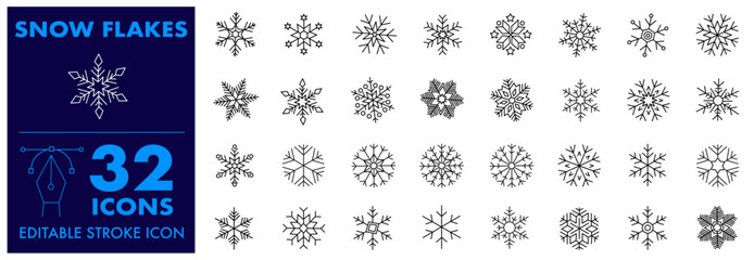 snowflake icon christmas pattern. merry christmas snow flake pattern design, editable stroke icon. s